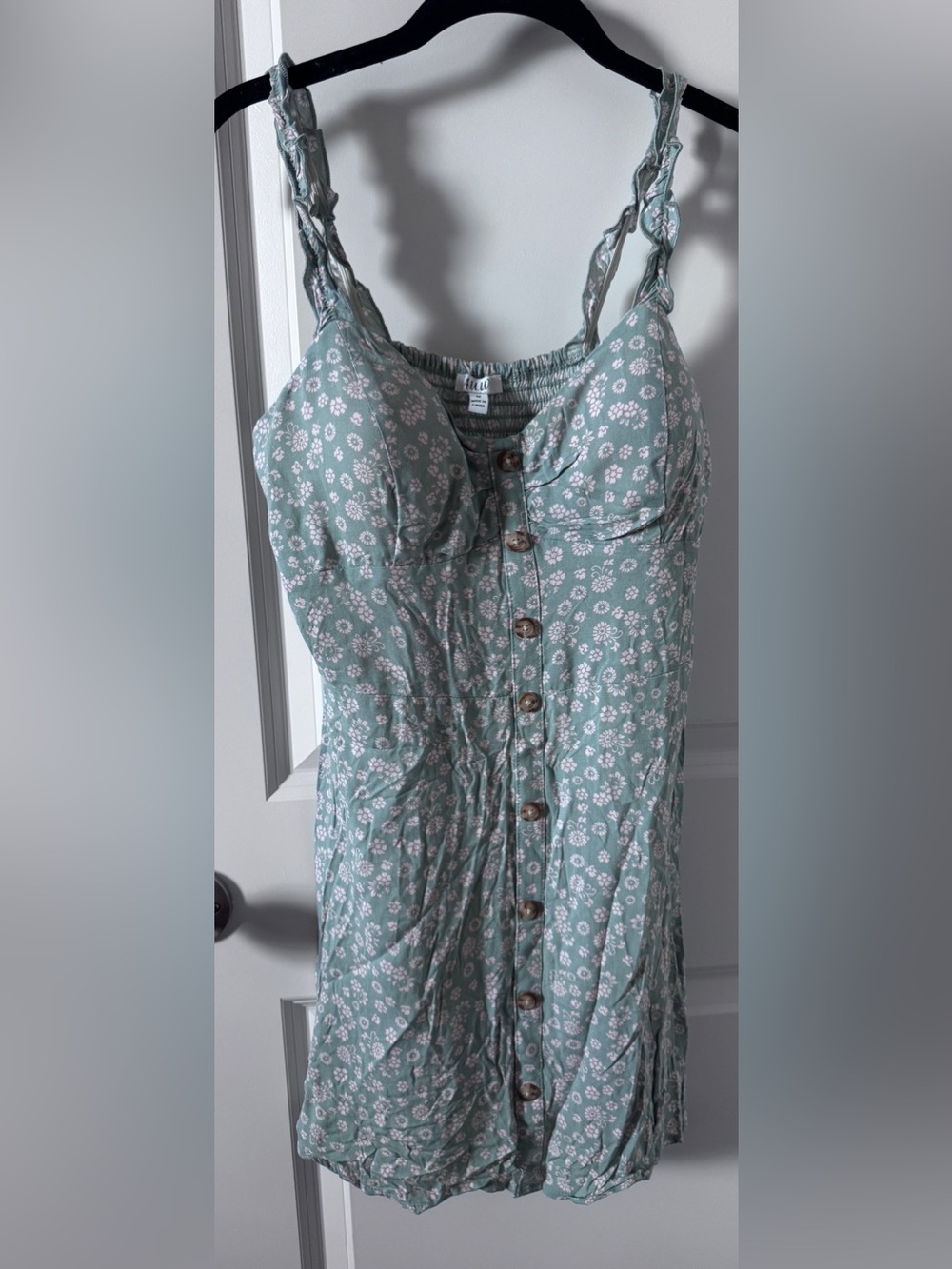 A.U.W. green and white floral mini dress with front button closure-Medium